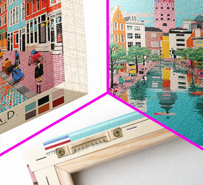 Almere Netherlands Travel Poster Framed Canvas Print, Midcentury Modern Art, Pop Art Decor, Wall Art, Vacation Gift, Living Room Decoration, Scenic Print