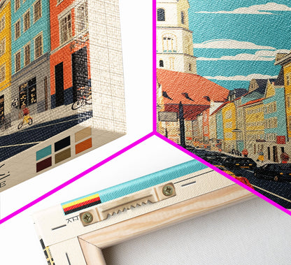 Augsburg Germany Travel Poster Framed Canvas Print, Midcentury Modern Art, Pop Art Wall Decor, Home Decor, Vacation Gift, Living Room Art