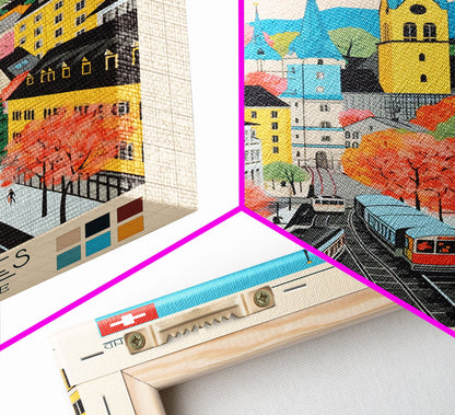 Basel Switzerland Travel Poster Framed Canvas Print, Midcentury Modern Art, Pop Art Wall Decor, Home Decor, Vacation Gift, Living Room Art