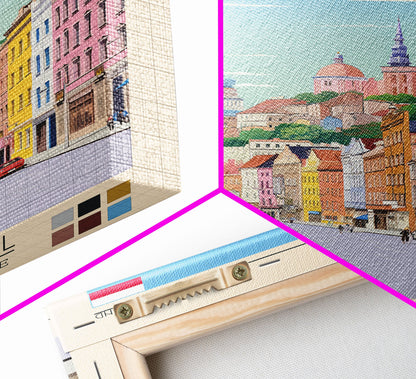 Białystok Poland Travel Poster Framed Canvas Print, Midcentury Modern Art, Pop Art Wall Decor, Home Decor, Vacation Gift, Living Room Art