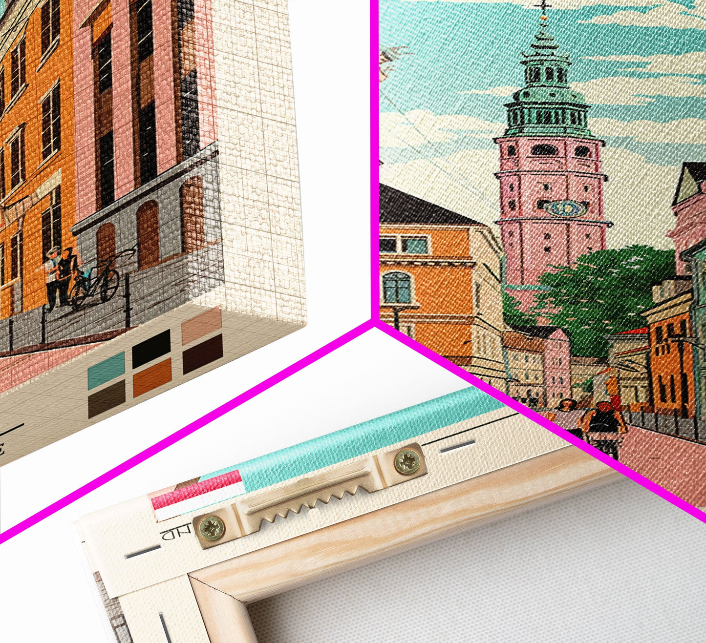 Bydgoszcz Poland Travel Poster Framed Canvas Print, Midcentury Modern Art, Pop Art Wall Decor, Home Decor, Vacation Gift, Living Room Art