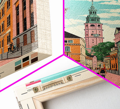 Bydgoszcz Poland Travel Poster Framed Canvas Print, Midcentury Modern Art, Pop Art Wall Decor, Home Decor, Vacation Gift, Living Room Art