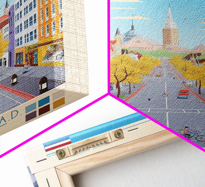 Eindhoven Netherlands Travel Poster Framed Canvas Print, Midcentury Modern Art, Pop Art Wall Decor, Scenic Living Room Art, Bedroom Gift