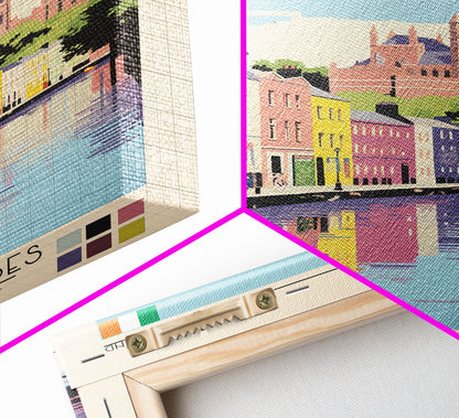 Galway Ireland Travel Poster Framed Canvas Print, Midcentury Modern Art, Pop Art Wall Decor, Scenic Bedroom Art, Office Decoration