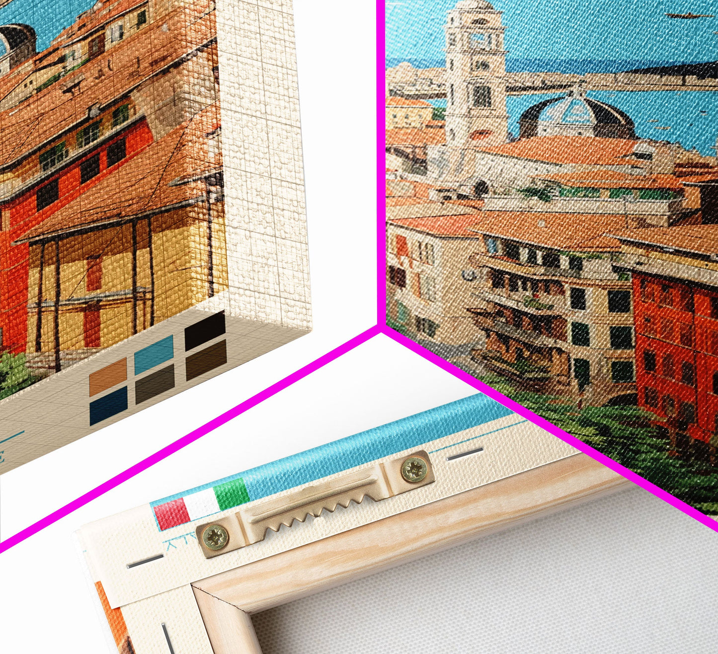 Genoa Italy Travel Poster Framed Canvas Print, Midcentury Modern Art, Pop Art Wall Decor, Scenic Wall Art, Living Room Decoration, Office Gift