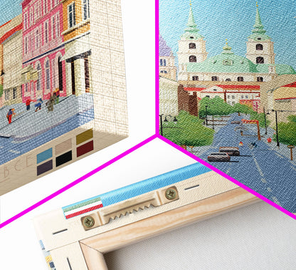 Győr Hungary Travel Poster Framed Canvas Print, Midcentury Modern Art, Pop Art Wall Decor, Scenic Wall Art, Living Room Decoration, Office Gift