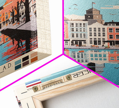 Haarlemmermeer Netherlands Travel Poster Framed Canvas Print, Midcentury Modern Art, Pop Art Wall Decor, Scenic Wall Art, Living Room Decoration, Office Art