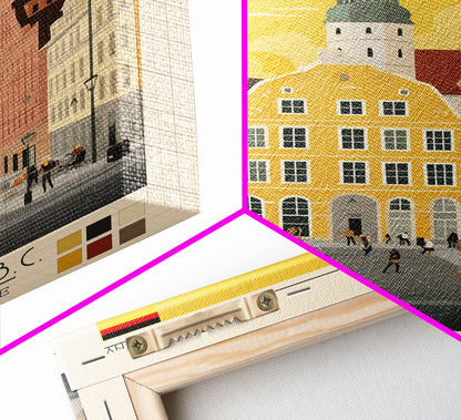 Halle Germany Travel Poster Framed Canvas Print, Midcentury Modern Art, Pop Art Wall Decor, Scenic Living Room Art, Bedroom Decor