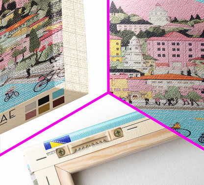 Ilidža Bosnia and Herzegovina Travel Poster Framed Canvas Print, Midcentury Modern Art, Pop Art Wall Decor, Scenic Wall Art, Bedroom Decoration