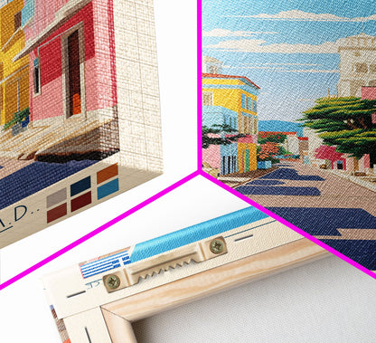 Kalamaria Greece Travel Poster Framed Canvas Print, Midcentury Modern Art, Pop Art Wall Decor, Scenic Wall Art, Living Room Decoration, Office Art