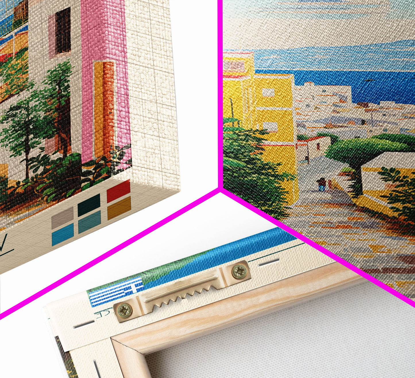 Kallithea Greece Travel Poster Framed Canvas Print, Midcentury Modern Art, Pop Art Wall Decor, Scenic Wall Art, Living Room Decoration, Office Gift