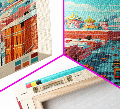 Kortrijk Belgium Travel Poster Framed Canvas Print, Midcentury Modern Art, Pop Art Wall Decor, Scenic Living Room Art, Bedroom Decor