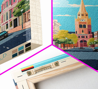 Krefeld Germany Travel Poster Framed Canvas Print, Midcentury Modern Art, Pop Art Wall Decor, Scenic Living Room Art, Bedroom Decor