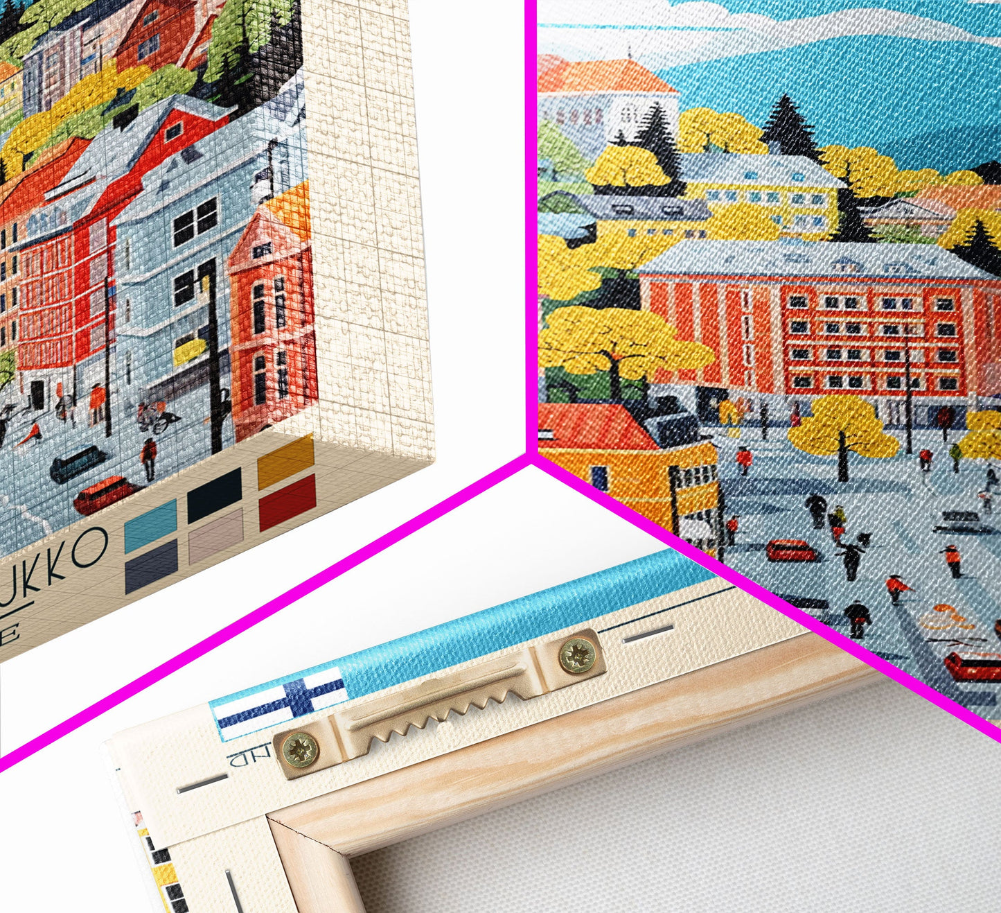 Kuopio Finland Travel Poster Framed Canvas Print, Midcentury Modern Art, Pop Art Wall Decor, Home Decor, Vacation Gift, Bedroom Art