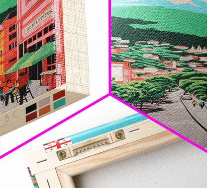 Kutaisi Georgia Travel Poster Framed Canvas Print, Midcentury Modern Art, Pop Art Wall Decor, Scenic Living Room Art, Bedroom Decor