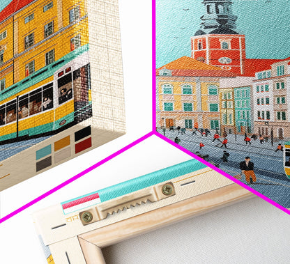 Lublin Poland Travel Poster Framed Canvas Print, Wall Decor, Midcentury Modern Art, Pop Art, Scenic Art for Bedroom and Living Room