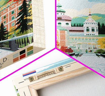 Lyubertsy Russia Travel Poster Framed Canvas Print, Midcentury Modern Art, Pop Art Wall Decor, Scenic Living Room Art, Bedroom Decor