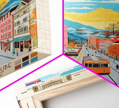 Michalovce Slovakia Travel Poster Framed Canvas Print, Midcentury Modern Art, Pop Art Wall Decor, Scenic Wall Art, Living Room Decoration, Office Art