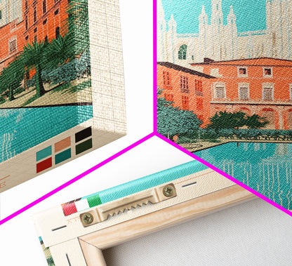 Milan Italy Travel Poster Framed Canvas Print, Midcentury Modern Art, Pop Art Wall Decor, Scenic Bedroom Art, Office Decoration