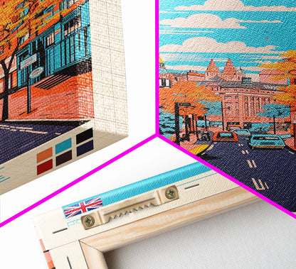 Newcastle United Kingdom Travel Poster Framed Canvas Print, Midcentury Modern Art, Pop Art Wall Decor, Scenic Living Room Art, Bedroom Decor