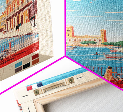 Nimes France Travel Poster Framed Canvas Print, Midcentury Modern Art, Pop Art Wall Decor, Scenic Living Room Art, Bedroom Gift