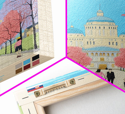 Novi Pazar Serbia Travel Poster Framed Canvas Print, Midcentury Modern Art, Pop Art Wall Decor, Scenic Wall Art, Living Room Decoration, Office Gift