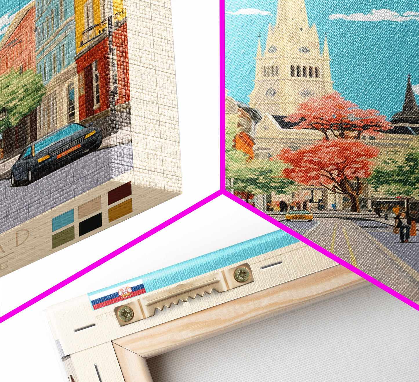 Novi Sad Serbia Travel Poster Framed Canvas Print, Midcentury Modern Art, Pop Art Wall Decor, Scenic Wall Art, Bedroom Decoration