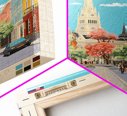 Novi Sad Serbia Travel Poster Framed Canvas Print, Midcentury Modern Art, Pop Art Wall Decor, Scenic Wall Art, Bedroom Decoration