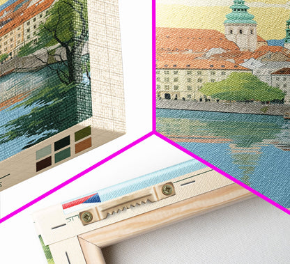 Olomouc Czech Republic Travel Poster Framed Canvas Print, Midcentury Modern Art, Pop Art Wall Decor, Scenic Wall Art, Living Room Decoration, Office Gift