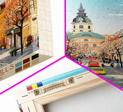 Ploiești Romania Travel Poster Framed Canvas Print, Midcentury Modern Art, Pop Art Wall Decor, Scenic Wall Art, Bedroom Decoration