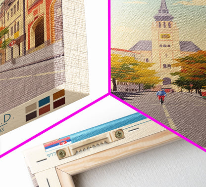 Prievidza Slovakia Travel Poster Framed Canvas Print, Midcentury Modern Art, Pop Art Wall Decor, Scenic Wall Art, Living Room Decoration, Office Art