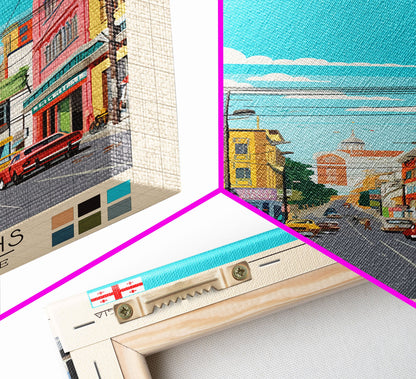 Rustavi Georgia Travel Poster Framed Canvas Print, Midcentury Modern Art, Pop Art Wall Decor, Scenic Wall Art, Bedroom Decoration