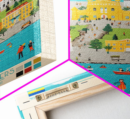 Sevastopol Ukraine Travel Poster Framed Canvas Print, Midcentury Modern Art, Pop Art Wall Decor, Bedroom Decor, Vacation Gift