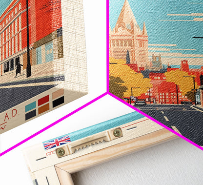 Sheffield United Kingdom Travel Poster Framed Canvas Print, Midcentury Modern Art, Pop Art Wall Decor, Home Decor, Vacation Gift, Office Art