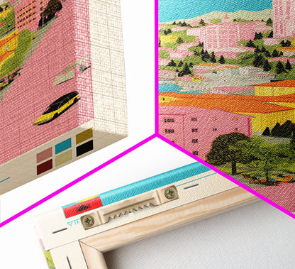 Shkodër Albania Travel Poster Framed Canvas Print, Midcentury Modern Art, Pop Art Wall Decor, Scenic Wall Art, Bedroom Decoration