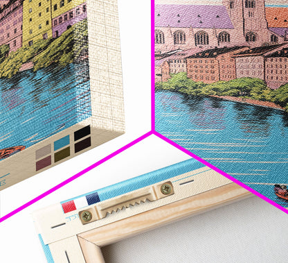 Strasbourg France Travel Poster Framed Canvas Print, Midcentury Modern Art, Pop Art Wall Decor, Living Room Art, Home Decoration