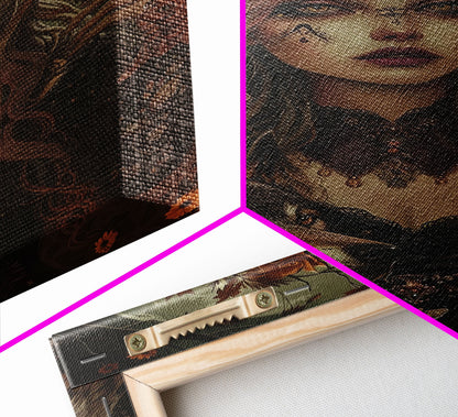 Die Hexe und der Wolf, Gruseliges Halloween-Wandbild, gerahmter Leinwanddruck, Gruselsaison, Hexenbild, Halloween-Dekoration und -Kunst, Saisonales