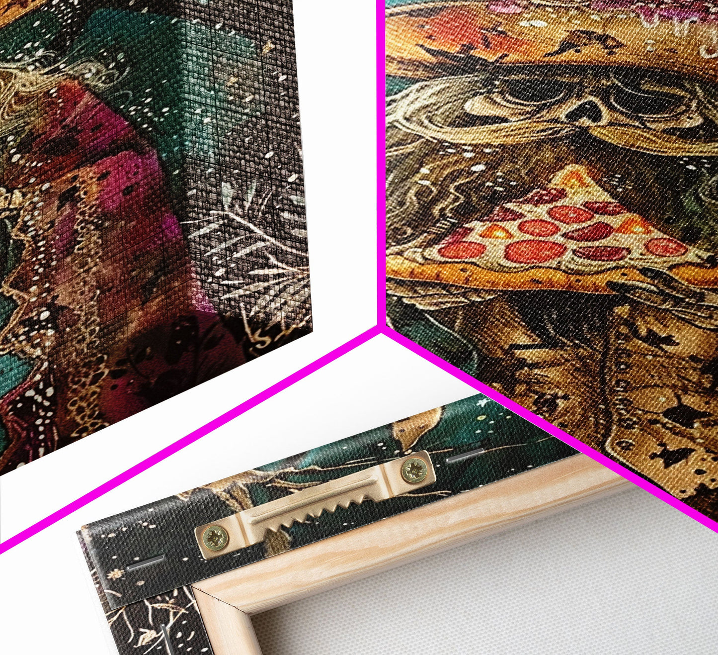 Ghostly Wizard Having A  Slice of Pizza, Funny Halloween Decor, Framed Canvas Print