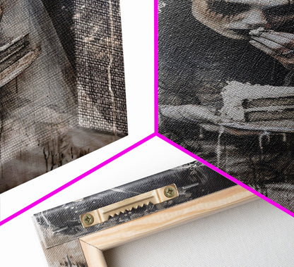 Melancholic Ghost Bride Having A Slice of Birthday Cake, Framed Canvas Print, Halloween Decor