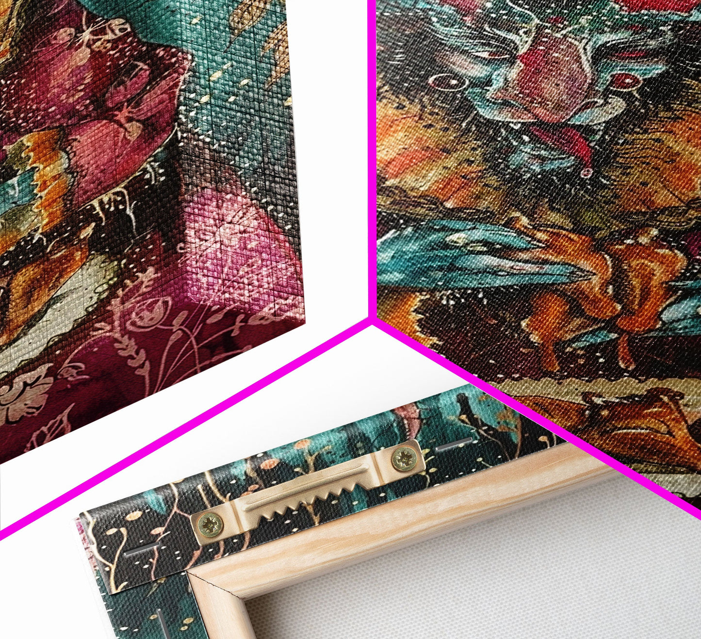 A demon eating some hot wings - hope he didn't sell his soul for them they look pretty good! Halloween Wall Art Framed Canvas