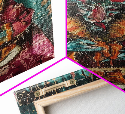 A demon eating some hot wings - hope he didn't sell his soul for them they look pretty good! Halloween Wall Art Framed Canvas