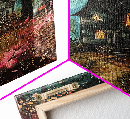 Enchanted Forest Pathway Framed Canvas Print, Haunted Woods Art, Halloween Night, Spooky Path Decor, Mysterious Artwork, Framed Canvas Print