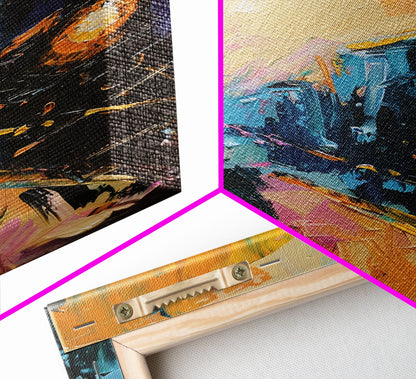 Haunted Carnival Ride at Night Framed Canvas Print, Halloween Wall Art, Spooky Home Decor, Ghostly, Haunted Amusement Park, Halloween Art