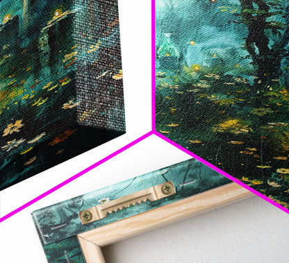 Haunted Forest Cemetery Framed Canvas Print, Wall Art, Spooky Graveyard Art, Eerie Home Decor Halloween Forest Painting Halloween Decoration