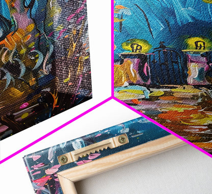 Mystical Cemetery with Glowing Flowers Framed Canvas Print, Wall Art, Halloween Graveyard Art, Enchanted Forest Decor, Spooky Artwork