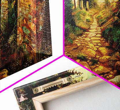 Haunted Cemetery In The Springtime, Framed Canvas Print, Colorful Halloween Decor, Halloween Wall Art