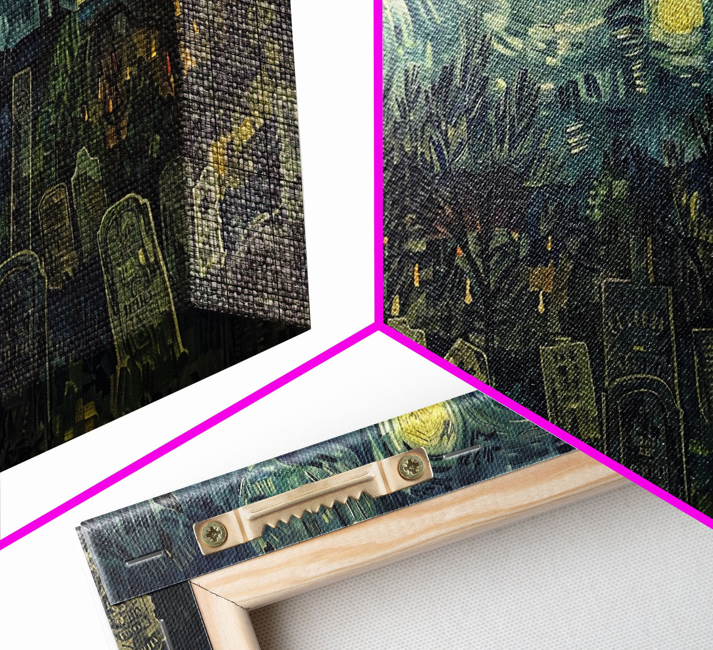 Starry Night Inspired Haunted Cemetery, Framed Canvas Print, Spooky Season Gift Idea, Halloween Decor, Halloween Prop