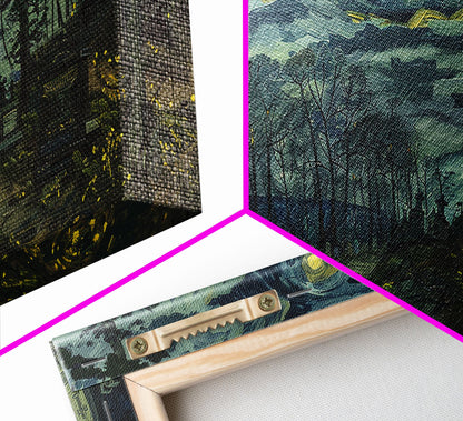 Haunted Graveyard Framed Canvas Print, Starry Night Van Gogh Inspired Halloween Decor, Spooky Vibes Halloween Gift