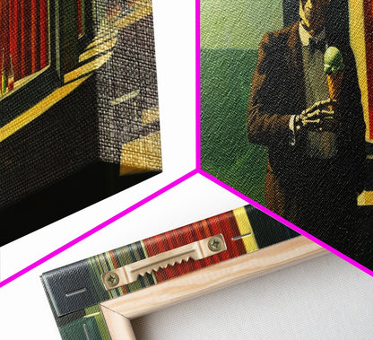 Liminal Halloween Art, Skeleton Having an Ice Cream Cone, Framed Canvas Print, Halloween Decor