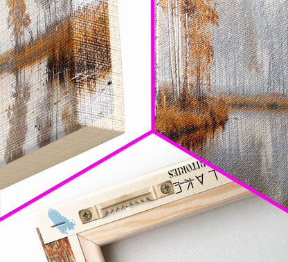 Birch Lake Framed Canvas Print, Panoramic Lake House Decor, Scenic View, Travel Poster, Rustic Art, Lake Painting